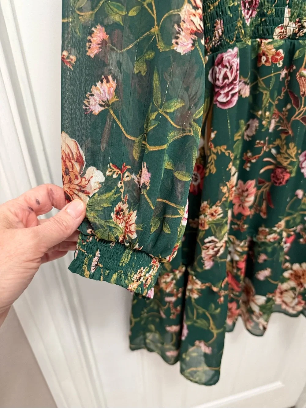 Maurices Womens 3X Green Pink Floral V-Neck Long Sleeve Ruffle Dress (G-8)